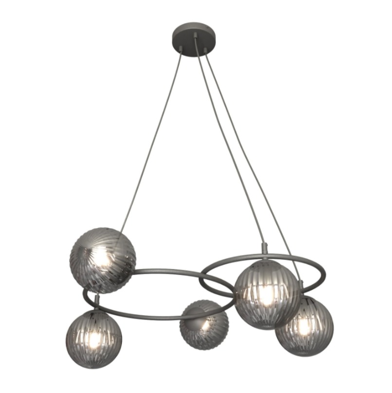 Lampa wisząca Libra 5 czarna z grafitowymi ryflowanymi kloszami