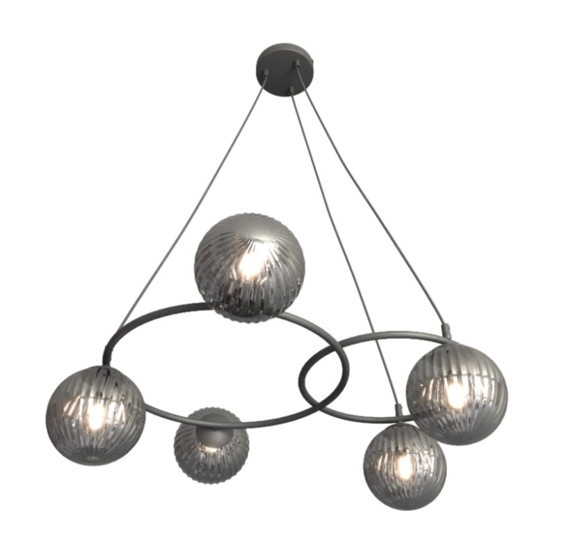 Lampa wisząca Libra 5 czarna z grafitowymi ryflowanymi kloszami