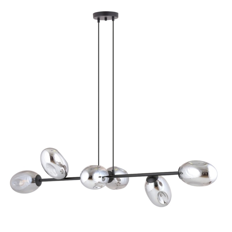 Lampa wisząca Pandora 6 – grafitowe szklane klosze na czarnej belce