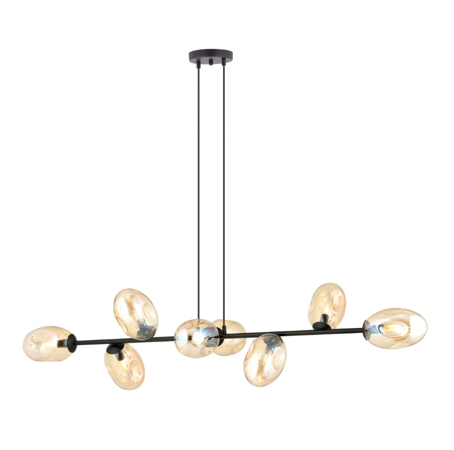 Lampa wisząca Pandora 8 czarna z bursztynowymi kloszami