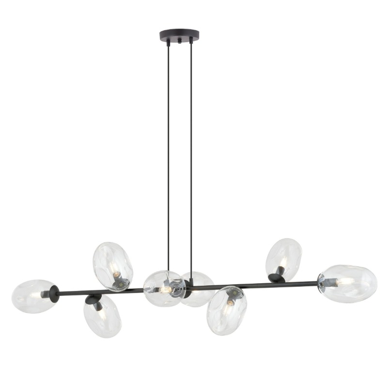 Lampa wisząca Pandora 8 czarna z transparentnymi kloszami szklanymi nad stół