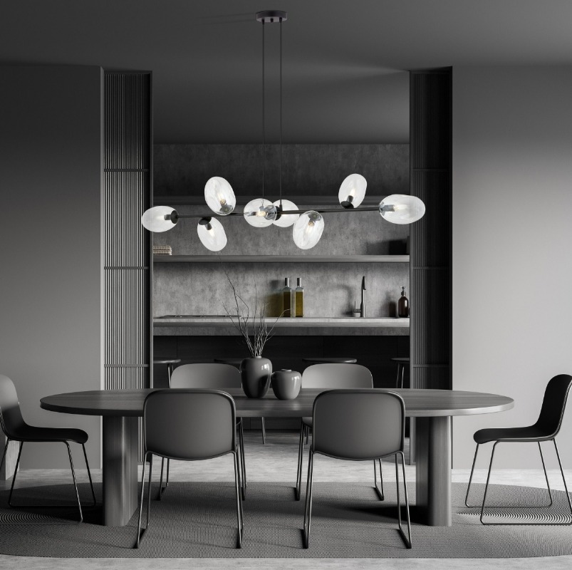 Lampa wisząca Pandora 8 czarna z transparentnymi kloszami szklanymi nad stół