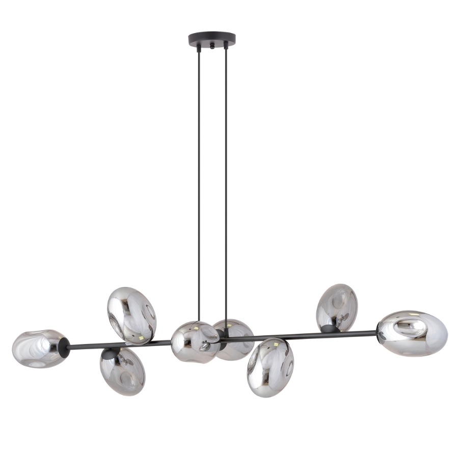 Lampa wisząca Pandora 8 czarno-grafitowa z przydymionymi kloszami