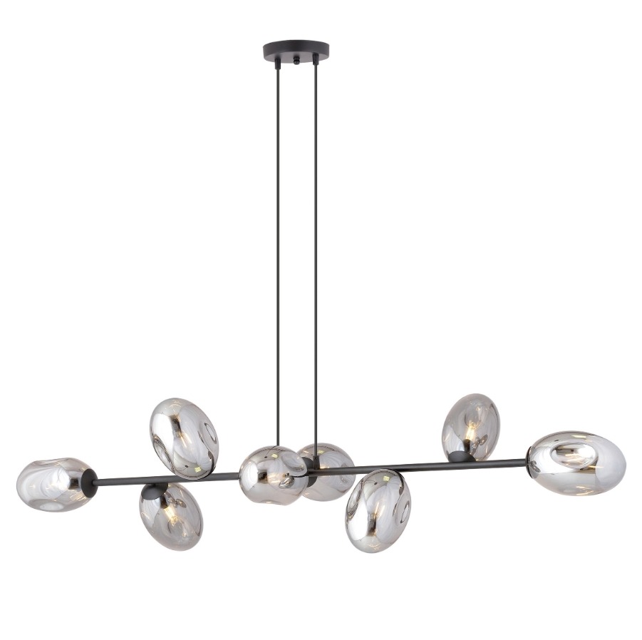 Lampa wisząca Pandora 8 czarno-grafitowa z przydymionymi kloszami