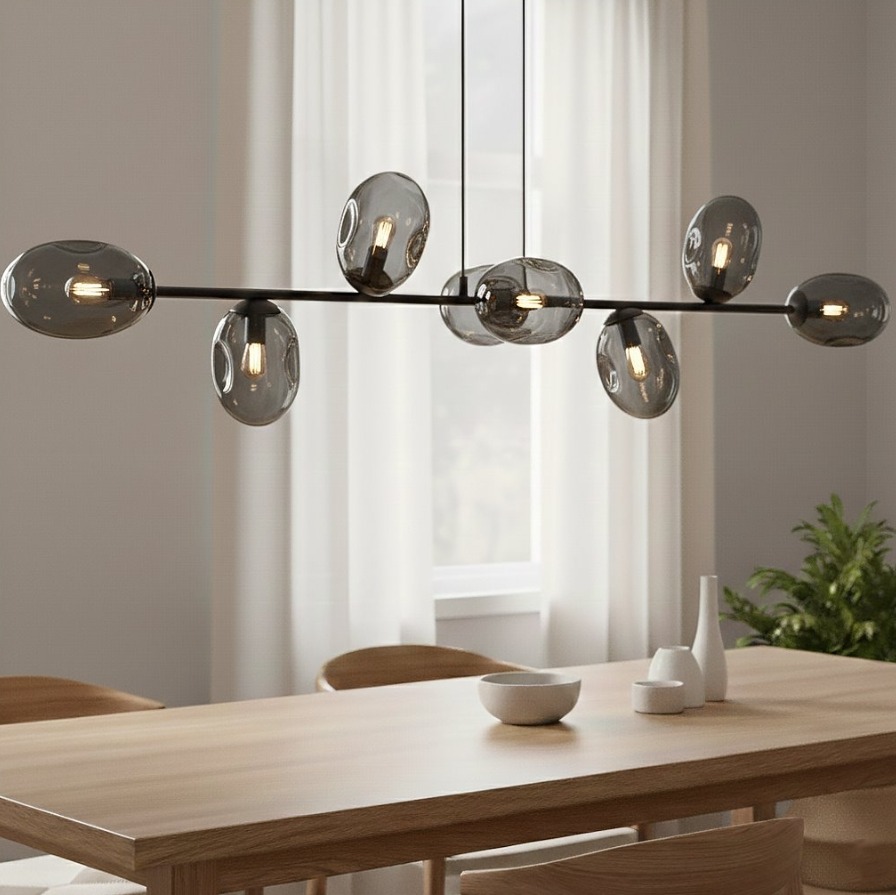 Lampa wisząca Pandora 8 czarno-grafitowa z przydymionymi kloszami