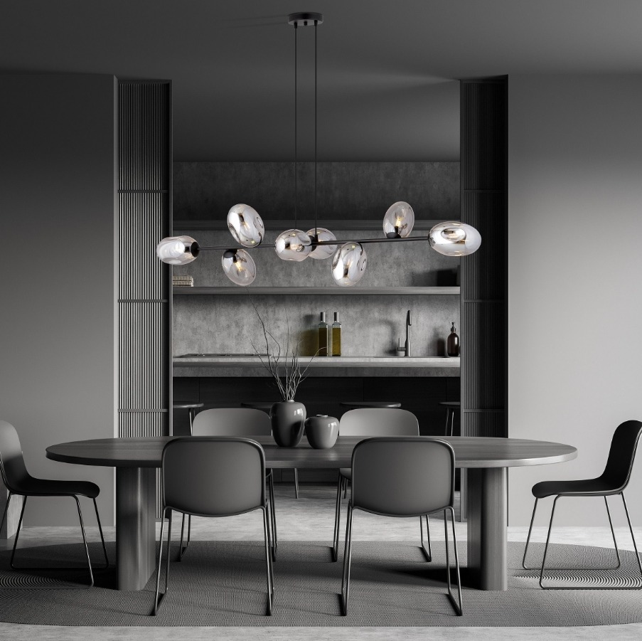 Lampa wisząca Pandora 8 czarno-grafitowa z przydymionymi kloszami