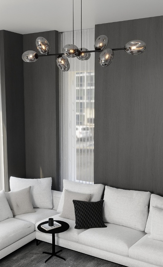 Lampa wisząca Pandora 8 czarno-grafitowa z przydymionymi kloszami