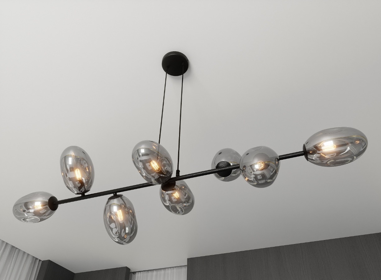 Lampa wisząca Pandora 8 czarno-grafitowa z przydymionymi kloszami