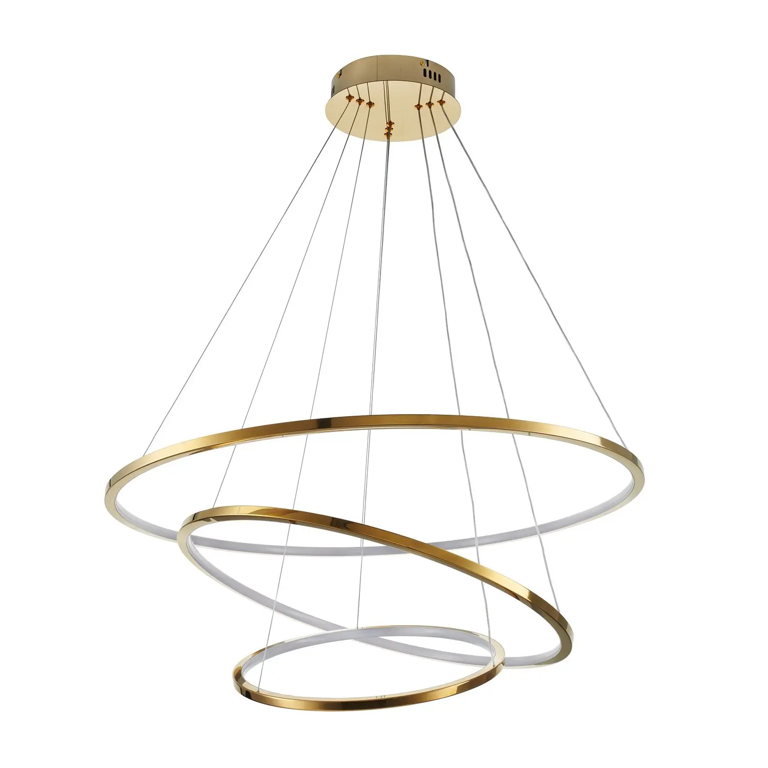 Złota lampa ring LED potrójna kaskadowa - Circle Slim 40+60+80