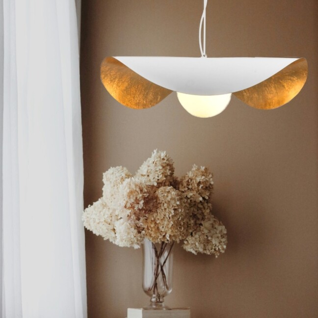 Designerska lampa nad stół biała ze złotym wnętrzem - Enzo 40
