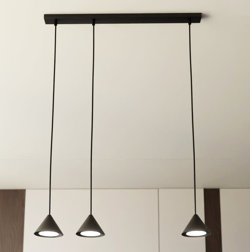 Lampa wisząca 3-punktowa czarna loft 3 małe stożki- Emibig Elit 3