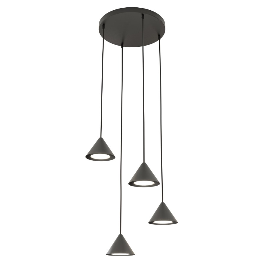 Czarna lampa wisząca 4-punktowa ze stożkami - Emibig Elit 4 Premium