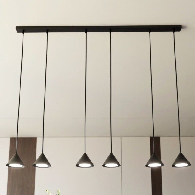 Lampa wisząca długa czarna z 6 kloszami stożek - Emibig Elit 6