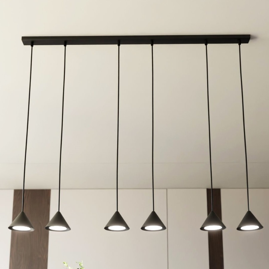 Lampa wisząca długa czarna z 6 kloszami stożek - Emibig Elit 6
