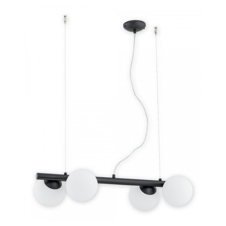 Lampa wisząca Osso 4 czarna z mlecznymi kulami E14 - Lemir