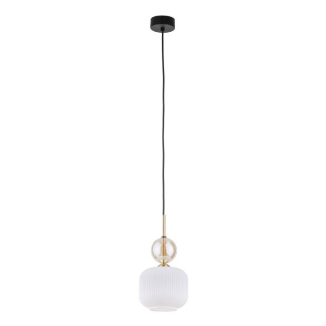 Pojedyncza lampa wisząca Sophia White 15 z białym ryflowanym kloszem