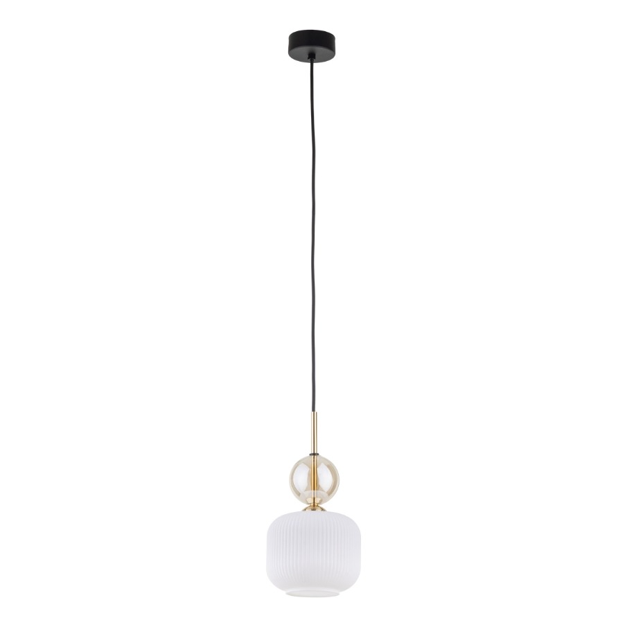 Pojedyncza lampa wisząca Sophia White 15 z białym ryflowanym kloszem