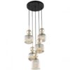 Lampa wisząca Sophia 5, pięć szklanych bursztynowych kloszy z kulkami