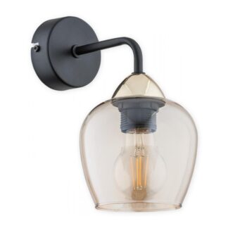 Kinkiet Margo czarny z bursztynowym szklanym kloszem E27