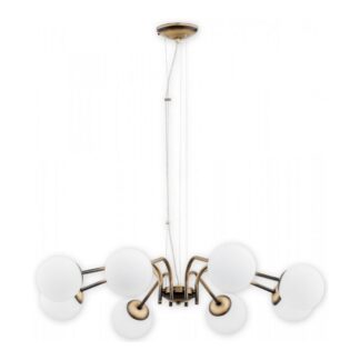 Lampa wisząca Nol 8 patyna z mlecznymi kulami nad stół