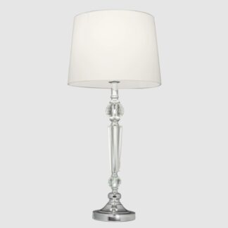 Lampa stołowa Charlotte glamour z kryształową podstawą i białym abażurem