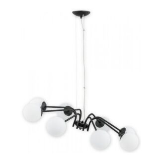 Żyrandol Nol 8 z czarnymi ramionami i białymi kulami, regulowana lampa do salonu