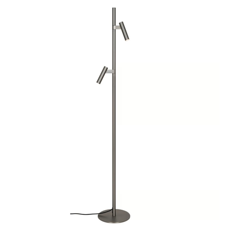 Lampa podłogowa Makoto, satynowy chrom z 2 reflektorami do czytania