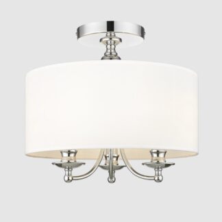 Srebrna lampa sufitowa Abu Dhabi 40 z białym abażurem i trzema źródłami E14