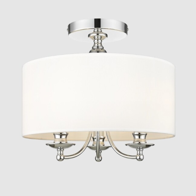 Srebrna lampa sufitowa Abu Dhabi 40 z białym abażurem i trzema źródłami E14