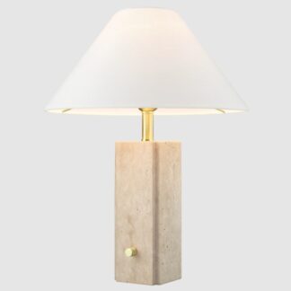 Lampa stołowa Orleans z trawertynu z białym abażurem