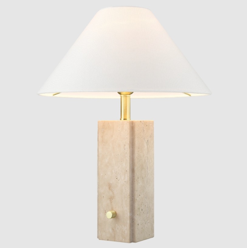 Lampa stołowa Orleans z trawertynu z białym abażurem