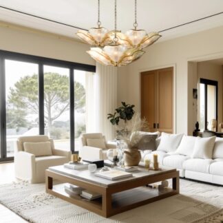 Lampa wisząca Wellington z bursztynowego szkła, 6 źródeł E14