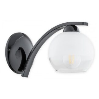 Kinkiet Leo czarny połysk z mleczno‑transparentnym szklanym kloszem