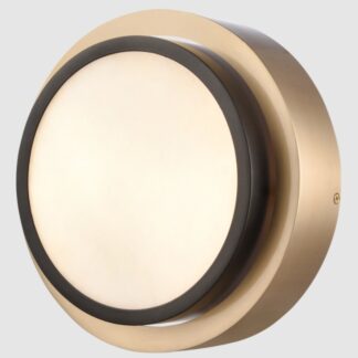 Elegancki kinkiet ścienny Coburg mosiężno‑czarny z alabastrowym kloszem