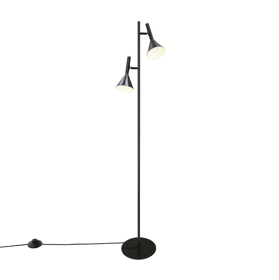 Lampa podłogowa Kelvis czarna z 2 regulowanymi kloszami - do czytania