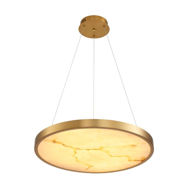 Złota lampa wisząca LED z alabastrem okrągła 60 cm Alchemy