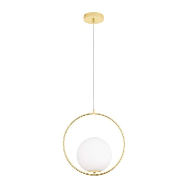 Elegancka lampa wisząca złoty ring z białą kulą - Costa Round 35