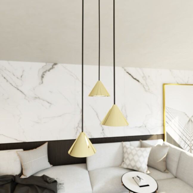 Lampa wisząca Elit 3 Premium złota - trzy stożki kaskadowe GX53