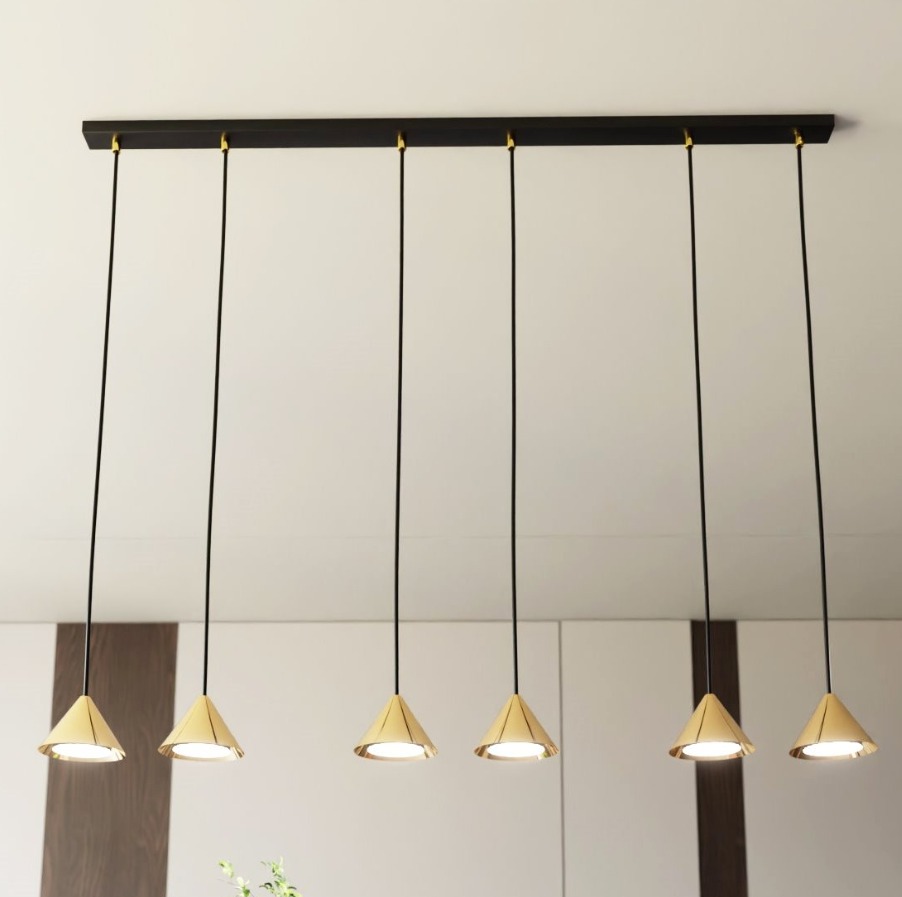Złota lampa wisząca 6-punktowa glamour nad wyspę - Emibig Elit 6