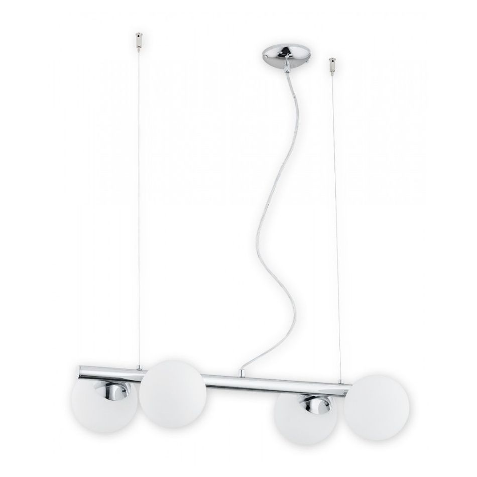Lampa wisząca Osso 4 chrom z mlecznymi szklanymi kulami