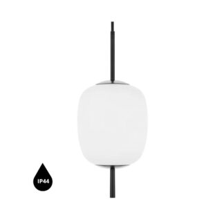 Lampa wisząca Epli Mini czarna – szklany opalowy klosz IP44