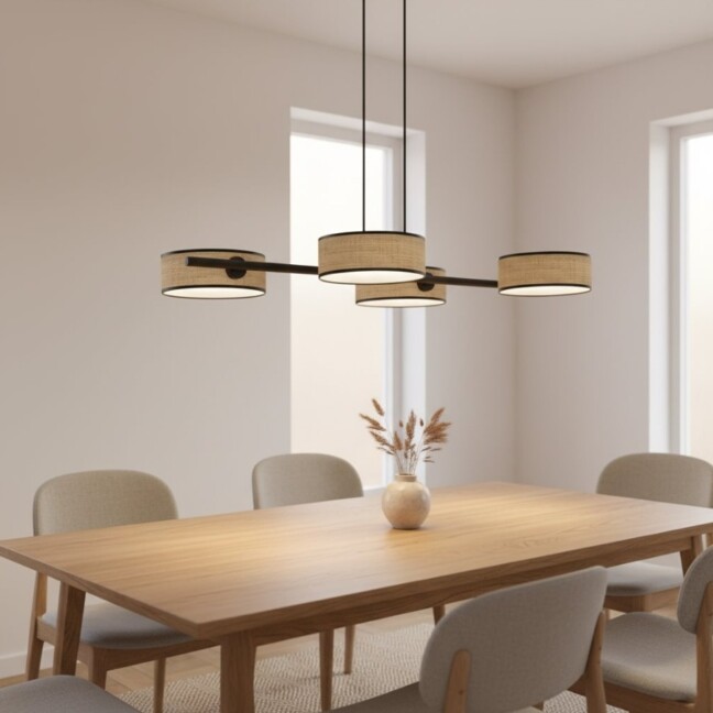 Lampa wisząca Drumz 4 do stołu - 4 abażury tekstylne brązowe