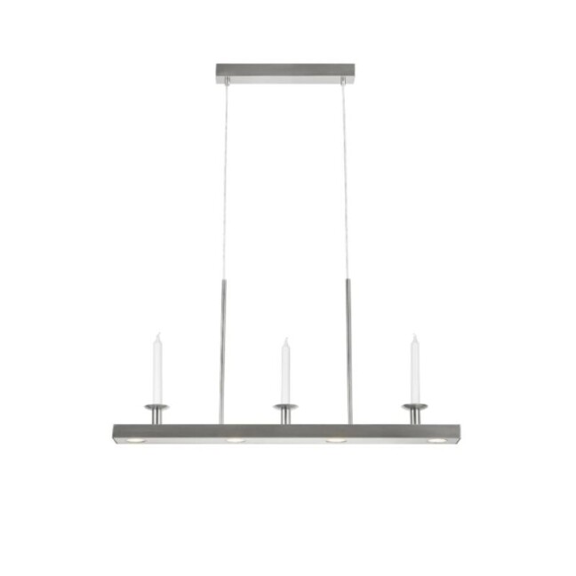 Srebrna lampa wisząca Dining LED nad stół z miejscem na świece i ściemnianiem