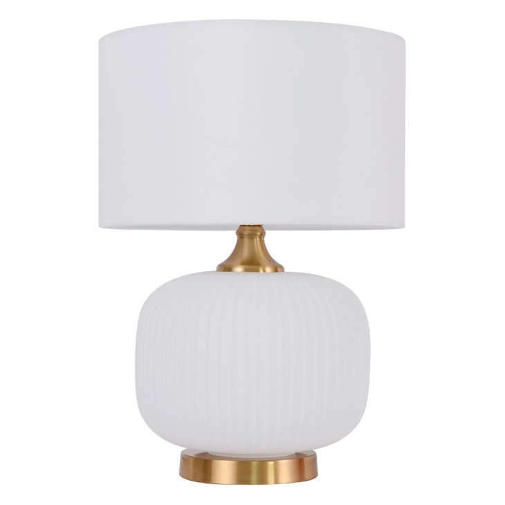 Ceramiczna lampka stołowa Tamiza 48 z białym abażurem i mosiężną podstawą