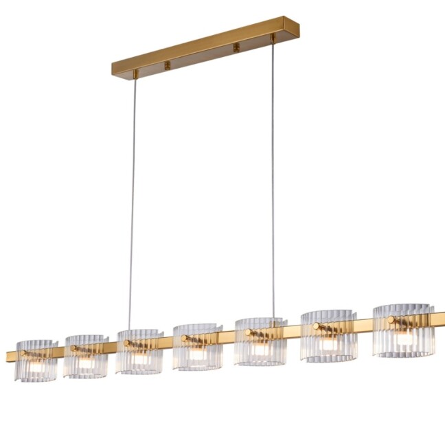 Lampa wisząca glamour złota listwa z 7 szklanymi kloszami Baccio