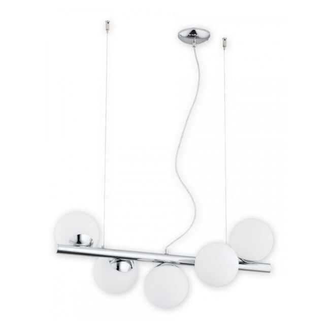 Lampa wisząca Osso 5 chrom - nowoczesna z mlecznymi kulami nad wyspę