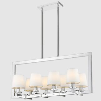 Podłużna lampa wisząca London chrom z białymi kloszami E14 – 8‑płomienna