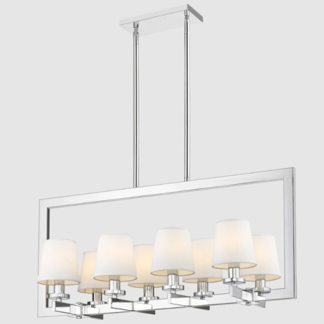 Podłużna lampa wisząca London chrom z białymi kloszami E14 – 8‑płomienna