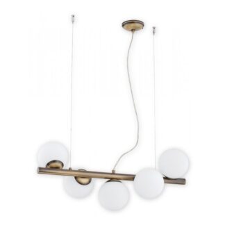 Lampa wisząca Osso 5 patyna z mlecznymi kulami – nad stół do jadalni