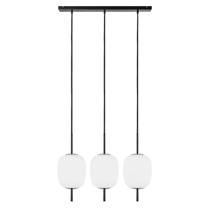 Lampa wisząca Epli Mini 3L czarna z trzema kloszami ze szkła opalowego